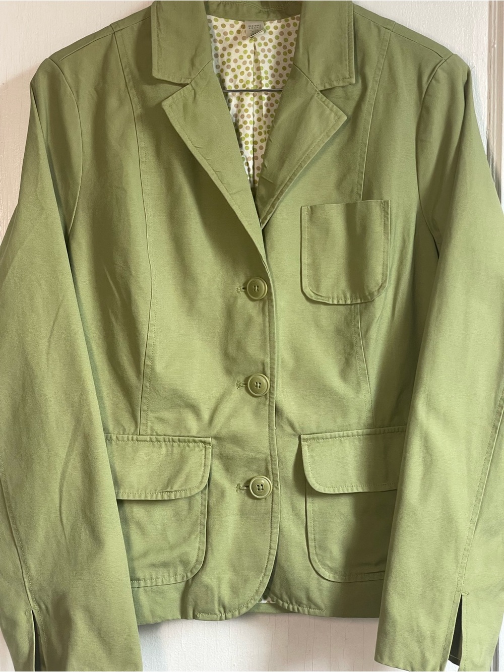 Old Navy Sage Olive Cotton Utility Blazer XXL Safari Workwear 3-Pocket Polka Dot